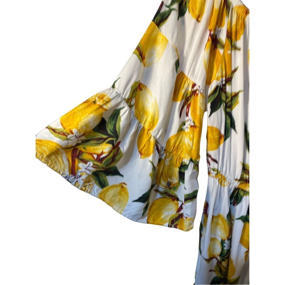 Blue Island women’s lemon, print drawstring waist on/off shoulder dress large - Picture 4 of 5